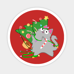 Fluffy Grey Christmas Cat With Zoomies funny meowy christmas kitty Magnet